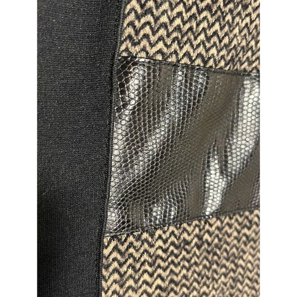 Yansi Fugel Black Shift Dress Fitted Tweed Look Block 6 Black Tan - Picture 8 of 11